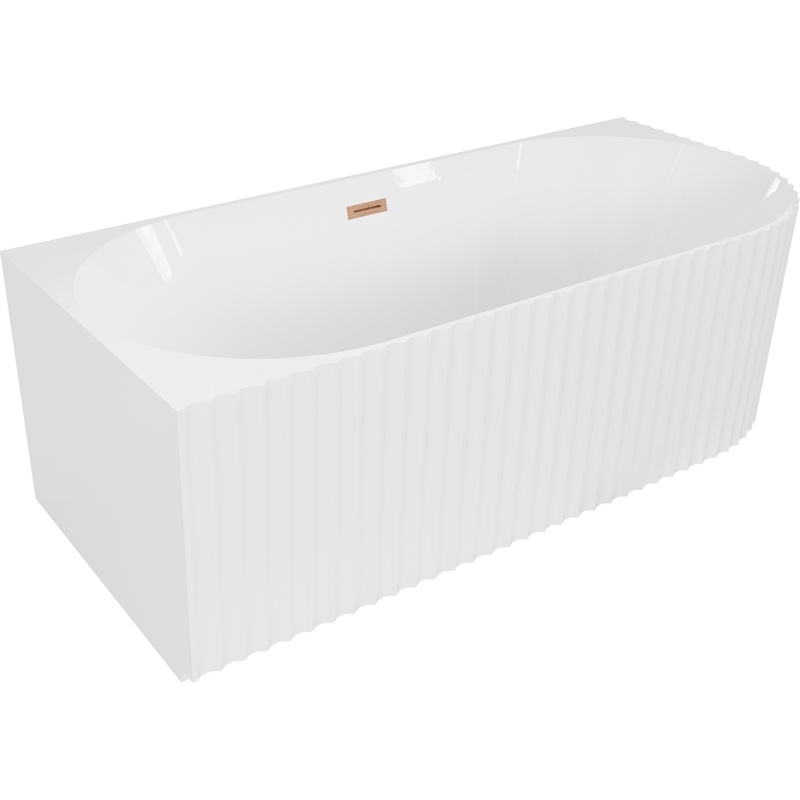 Mexen Gia freestanding corner fluted left bathtub 150 x 75 cm, white gloss, brushed copper overflow - 52701507500L-65