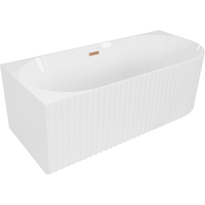 Mexen Gia freestanding corner ribbed left bathtub 150 x 75 cm, white gloss, brushed copper overflow - 52701507500L-65