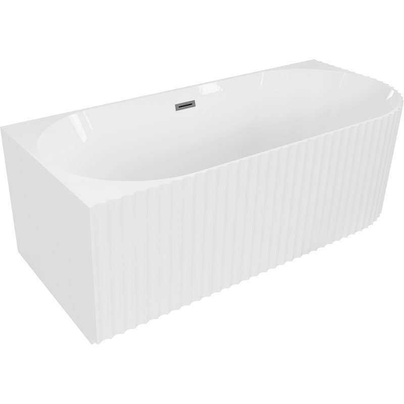 Mexen Gia freestanding corner bathtub ribbed left 150 x 75 cm, white gloss, brushed gun gray overflow - 52701507500L-66