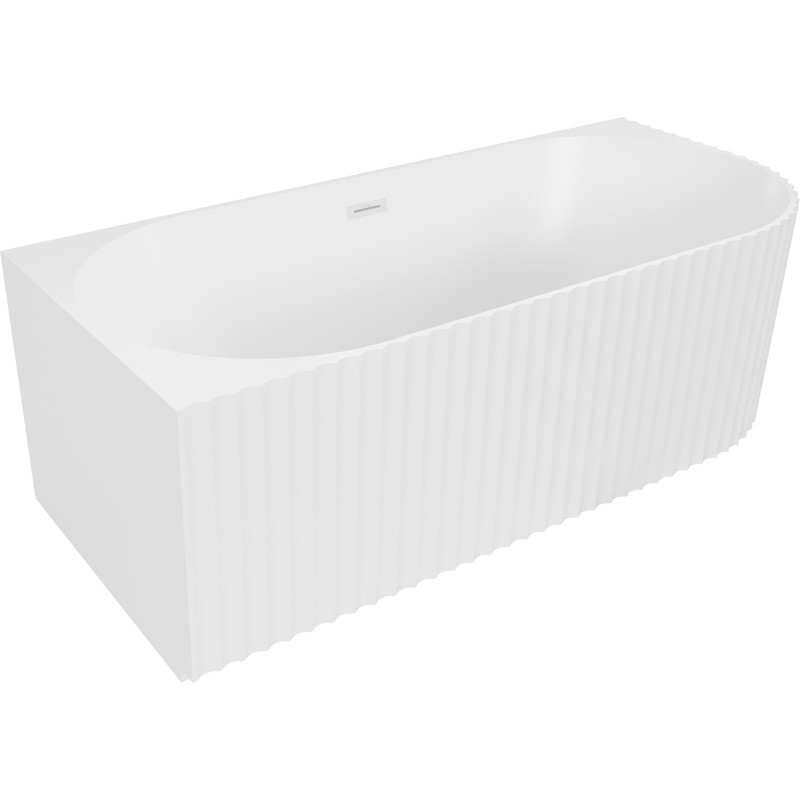 Mexen Gia freestanding corner grooved left bathtub 150 x 75 cm, white matte, white overflow - 52701507501L-20
