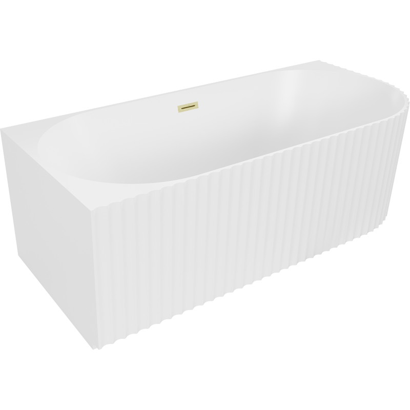 Mexen Gia freestanding corner left fluted bathtub 150 x 75 cm, white matte, gold brushed overflow - 52701507501L-55