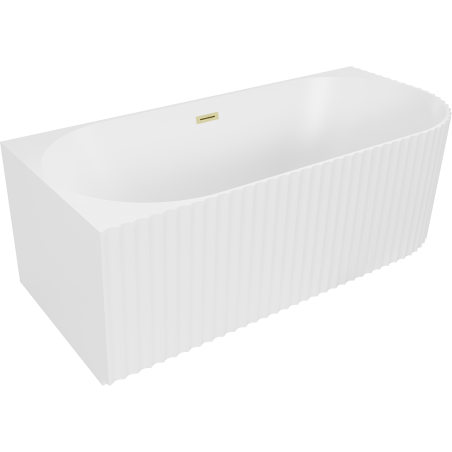 Mexen Gia freestanding corner left fluted bathtub 150 x 75 cm, white matte, gold brushed overflow - 52701507501L-55