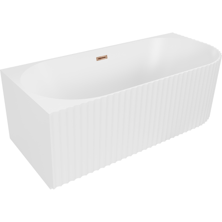 Mexen Gia freestanding corner fluted bathtub left 150 x 75 cm, matte white, overflow rose gold - 52701507501L-60