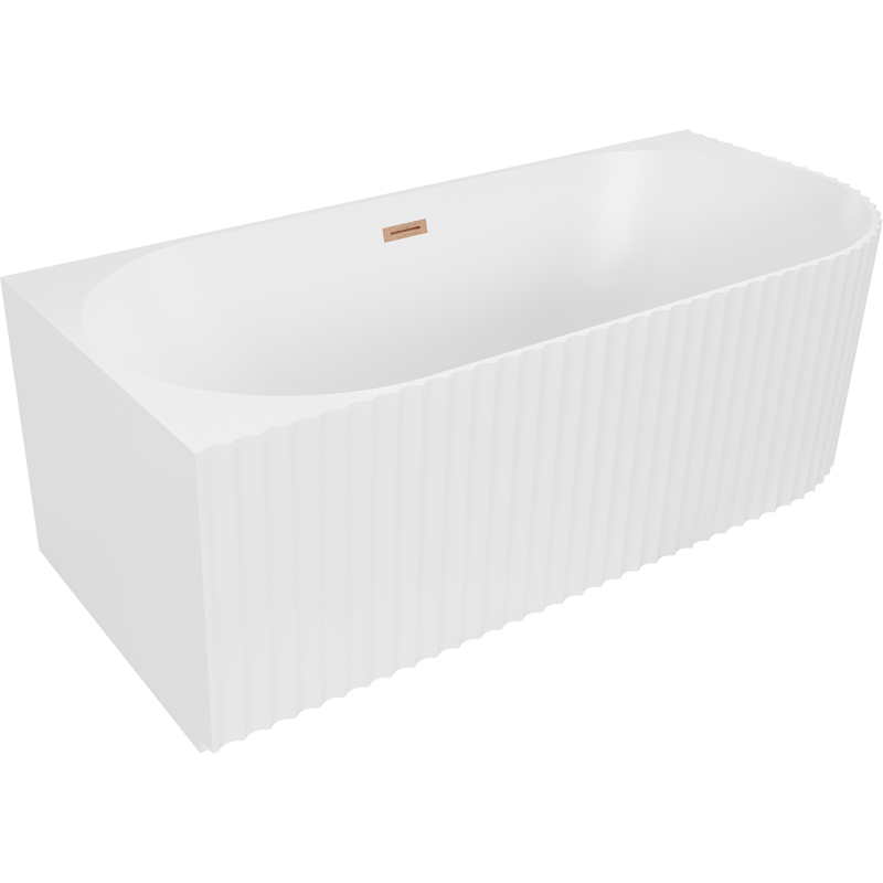 Mexen Gia freestanding corner ribbed bathtub left 150 x 75 cm, white matte, brushed copper overflow - 52701507501L-65