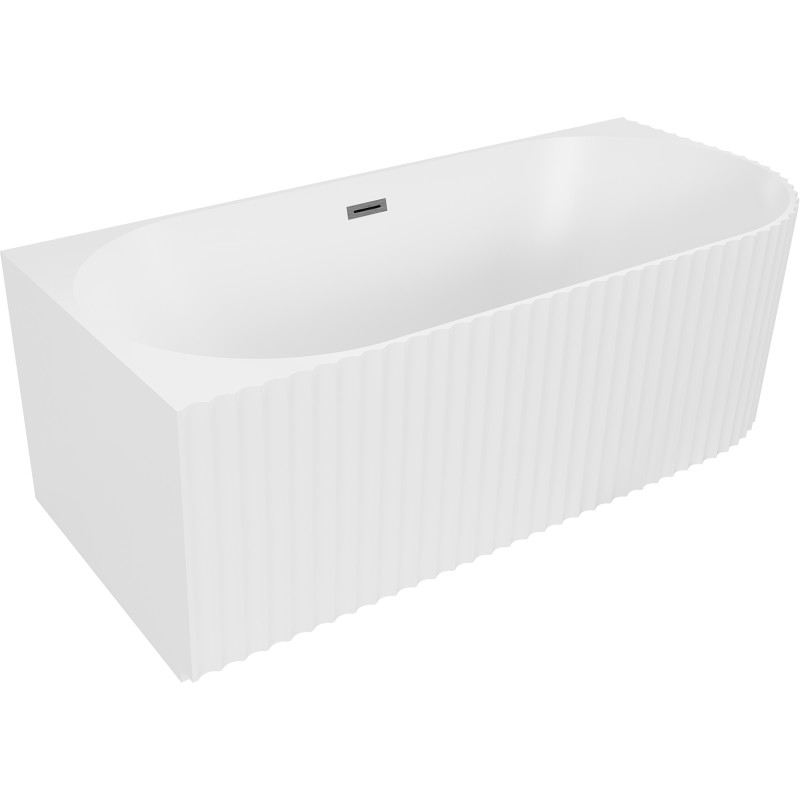 Mexen Gia freestanding corner fluted bathtub left 150 x 75 cm, white matte, brushed gun gray overflow - 52701507501L-66