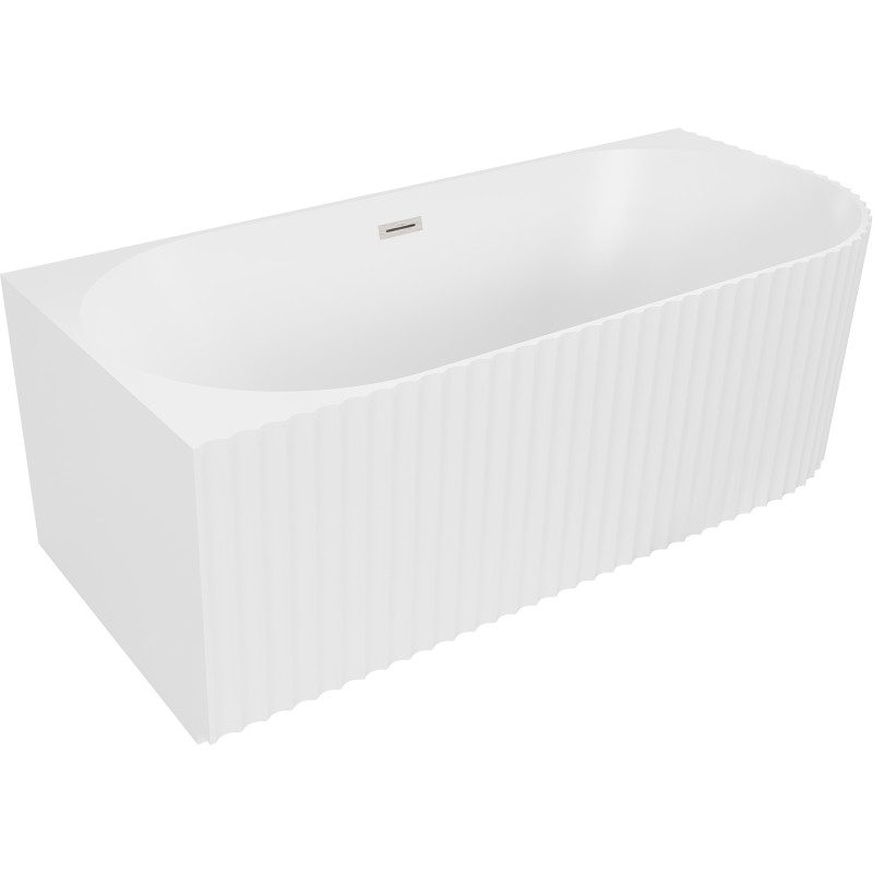 Mexen Gia freestanding corner fluted bathtub left 150 x 75 cm, matte white, brushed nickel overflow - 52701507501L-97