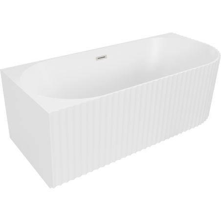 Mexen Gia freestanding corner fluted bathtub left 150 x 75 cm, matte white, brushed nickel overflow - 52701507501L-97