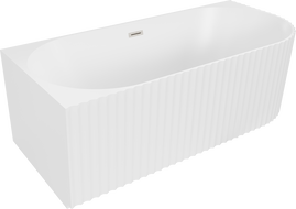 Mexen Gia freestanding corner fluted bathtub left 150 x 75 cm, matte white, brushed nickel overflow - 52701507501L-97