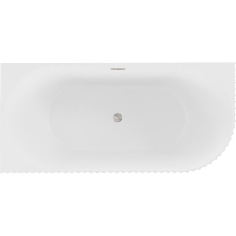 Mexen Gia freestanding corner fluted bathtub left 150 x 75 cm, matte white, brushed nickel overflow - 52701507501L-97