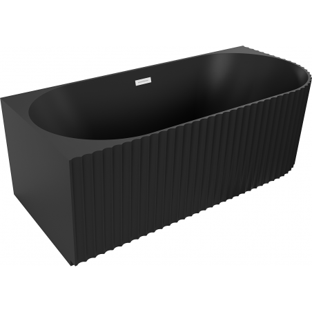 Mexen Gia freestanding corner ribbed left bathtub 150 x 75 cm, black matte, white overflow - 52701507571L-20