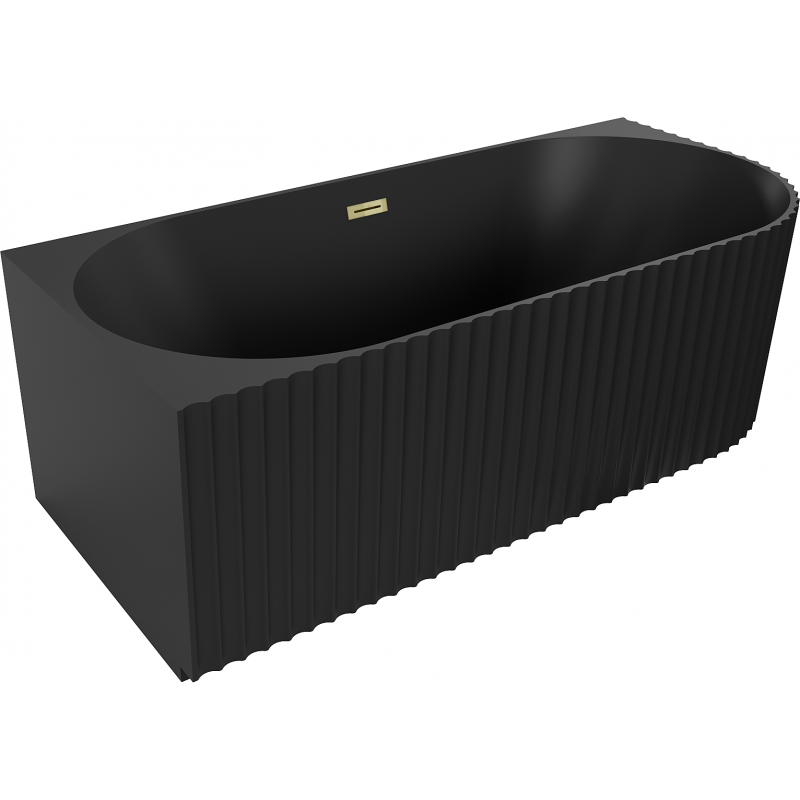 Mexen Gia free-standing corner fluted left bath 150 x 75 cm, black matte, gold overflow - 52701507571L-50