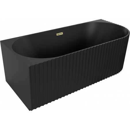 Mexen Gia free-standing corner fluted left bath 150 x 75 cm, black matte, gold overflow - 52701507571L-50