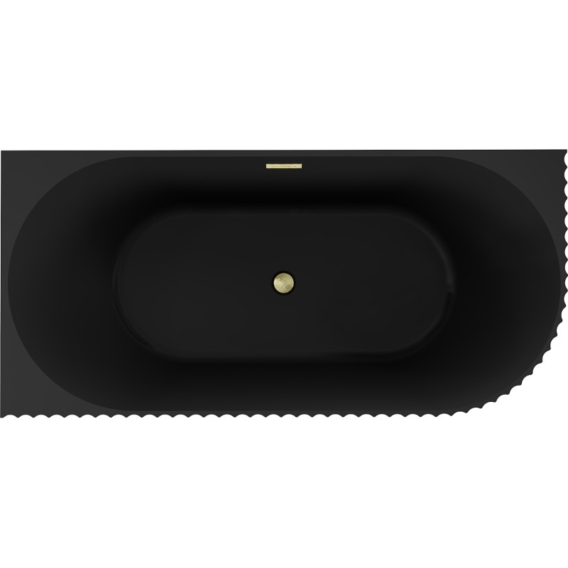 Mexen Gia freestanding corner bath grooved left 150 x 75 cm, black matte, brushed gold overflow - 52701507571L-55