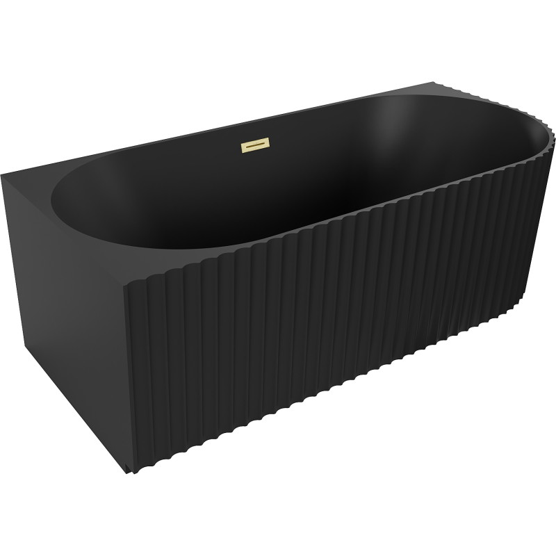 Mexen Gia freestanding corner bath grooved left 150 x 75 cm, black matte, brushed gold overflow - 52701507571L-55