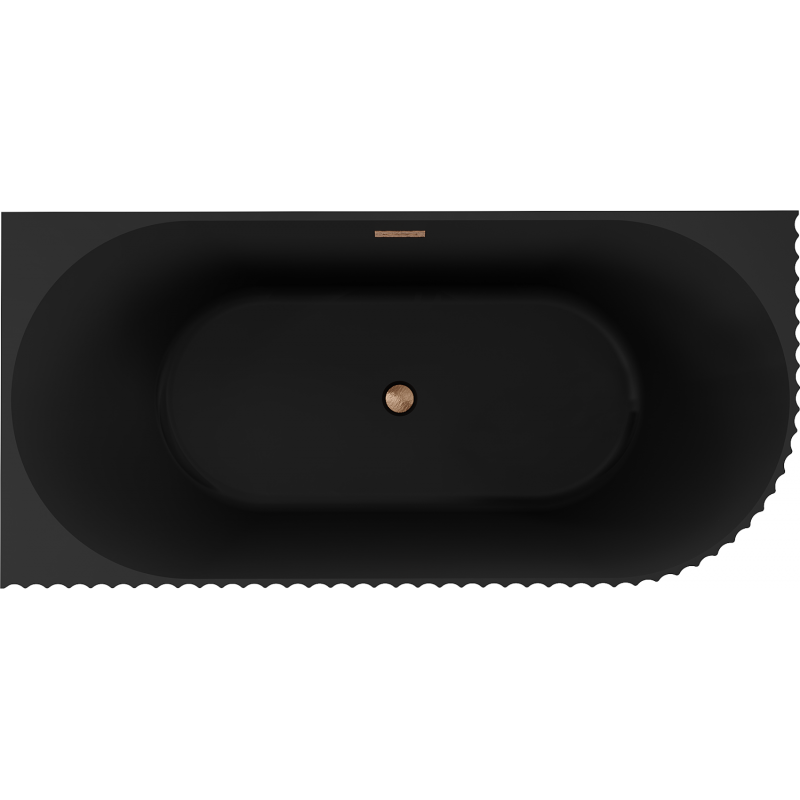 Mexen Gia freestanding corner grooved bathtub left 150 x 75 cm, black matte, brushed copper overflow - 52701507571L-65