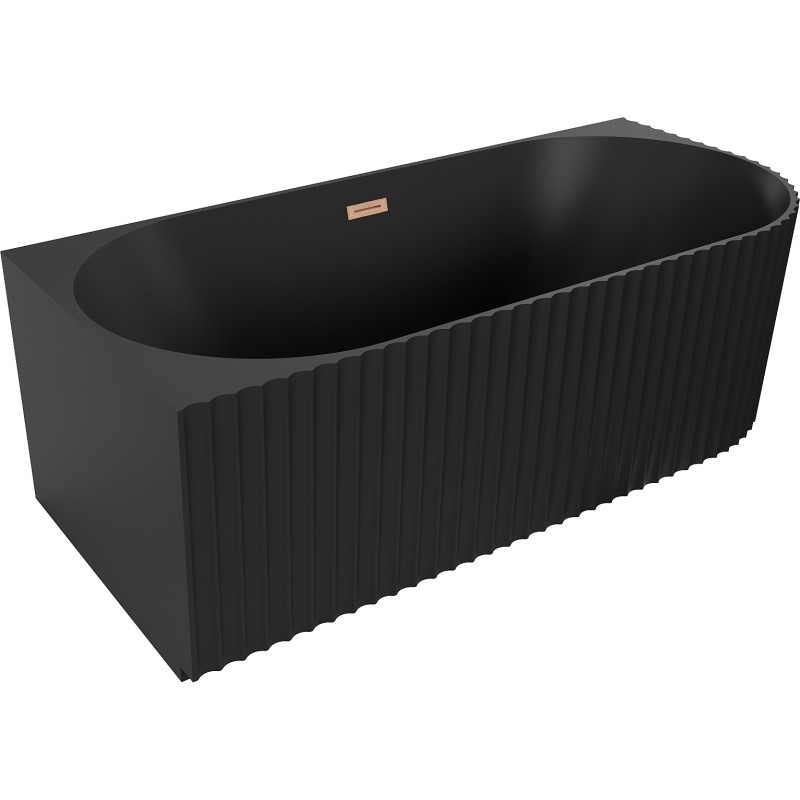 Mexen Gia freestanding corner fluted left bathtub 150 x 75 cm, black matte, brushed copper overflow - 52701507571L-65