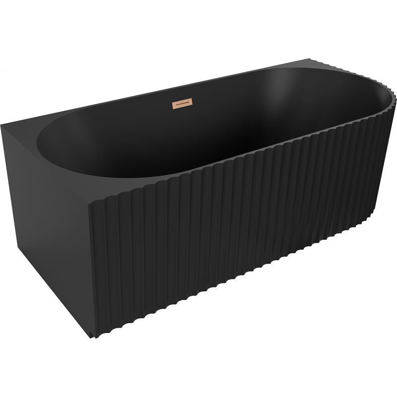 Mexen Gia freestanding corner grooved bathtub left 150 x 75 cm, black matte, brushed copper overflow - 52701507571L-65