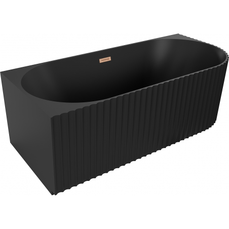 Mexen Gia freestanding corner fluted left bathtub 150 x 75 cm, black matte, brushed copper overflow - 52701507571L-65
