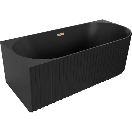 Mexen Gia freestanding corner grooved bathtub left 150 x 75 cm, black matte, brushed copper overflow - 52701507571L-65