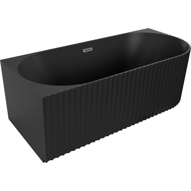 Mexen Gia freestanding corner fluted bathtub left 150 x 75 cm, black matte, brushed gun gray overflow - 52701507571L-66