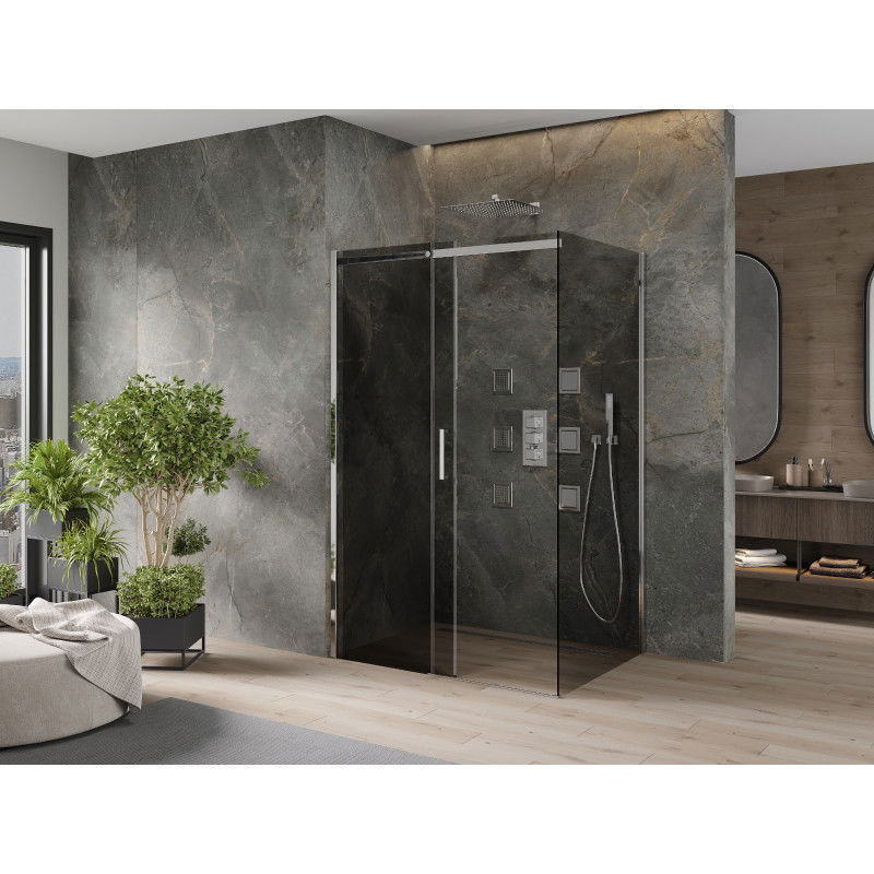 Mexen Omega 150 x 100 cm Sliding Shower Enclosure, Graphite, Chrome - 825-150-100-01-40