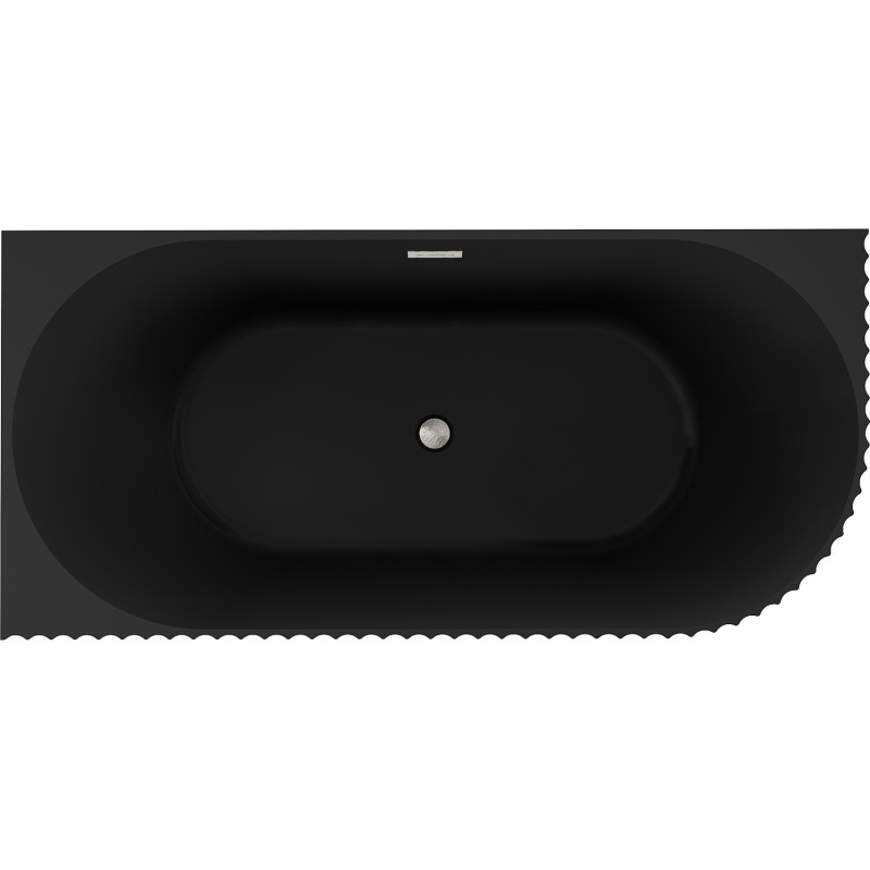 Mexen Gia freestanding corner fluted bathtub left 150 x 75 cm, black matte, brushed nickel overflow - 52701507571L-97