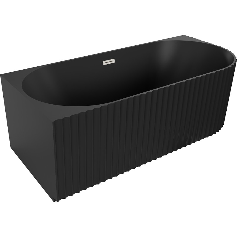 Mexen Gia freestanding corner fluted bathtub left 150 x 75 cm, black matte, brushed nickel overflow - 52701507571L-97