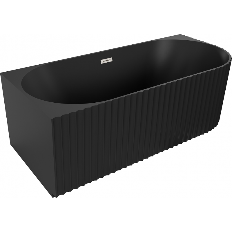 Mexen Gia freestanding corner ribbed bathtub left 150 x 75 cm, black matte, overflow brushed nickel - 52701507571L-97
