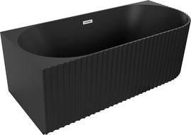 Mexen Gia freestanding corner ribbed bathtub left 150 x 75 cm, black matte, overflow brushed nickel - 52701507571L-97