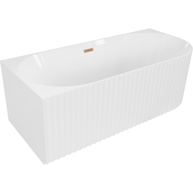 Mexen Gia freestanding corner-fluted bathtub left 170 x 80 cm, white gloss, brushed copper overflow - 52701708000L-65