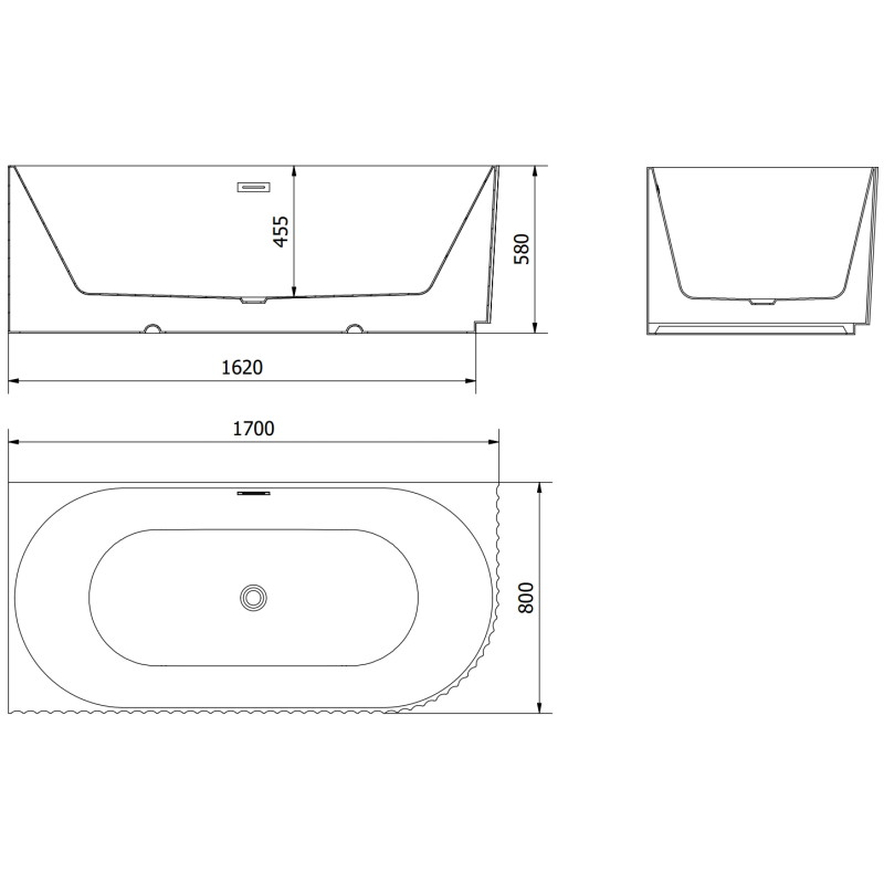 Mexen Gia freestanding corner bathtub fluted left 170 x 80 cm, white gloss, gun gray brushed overflow - 52701708000L-66