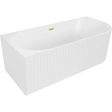 Mexen Gia free-standing corner fluted bathtub left 170 x 80 cm, white matte, brushed gold overflow - 52701708001L-55