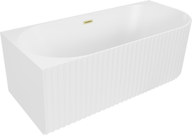 Mexen Gia freestanding corner fluted left bathtub 170 x 80 cm, white matte, overflow brushed gold - 52701708001L-55