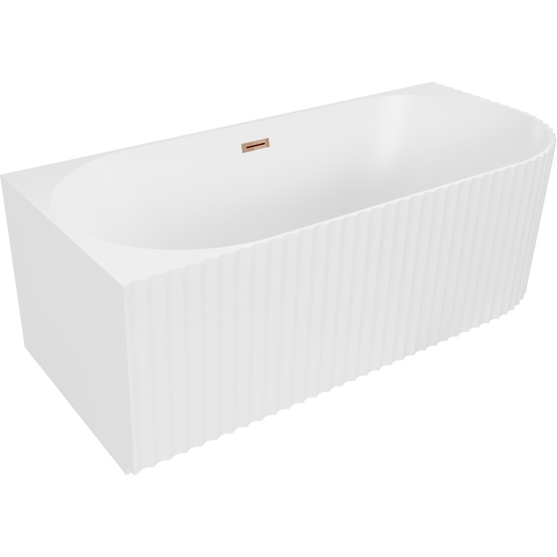 Mexen Gia freestanding corner fluted bathtub left 170 x 80 cm, white matte, overflow pink gold - 52701708001L-60