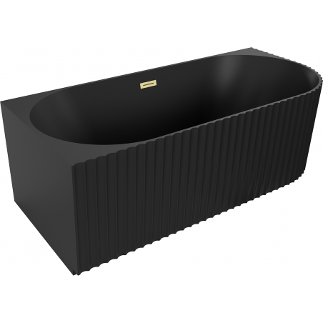 Mexen Gia freestanding corner fluted left bathtub 170 x 80 cm, black matte, brushed gold overflow - 52701708071L-55