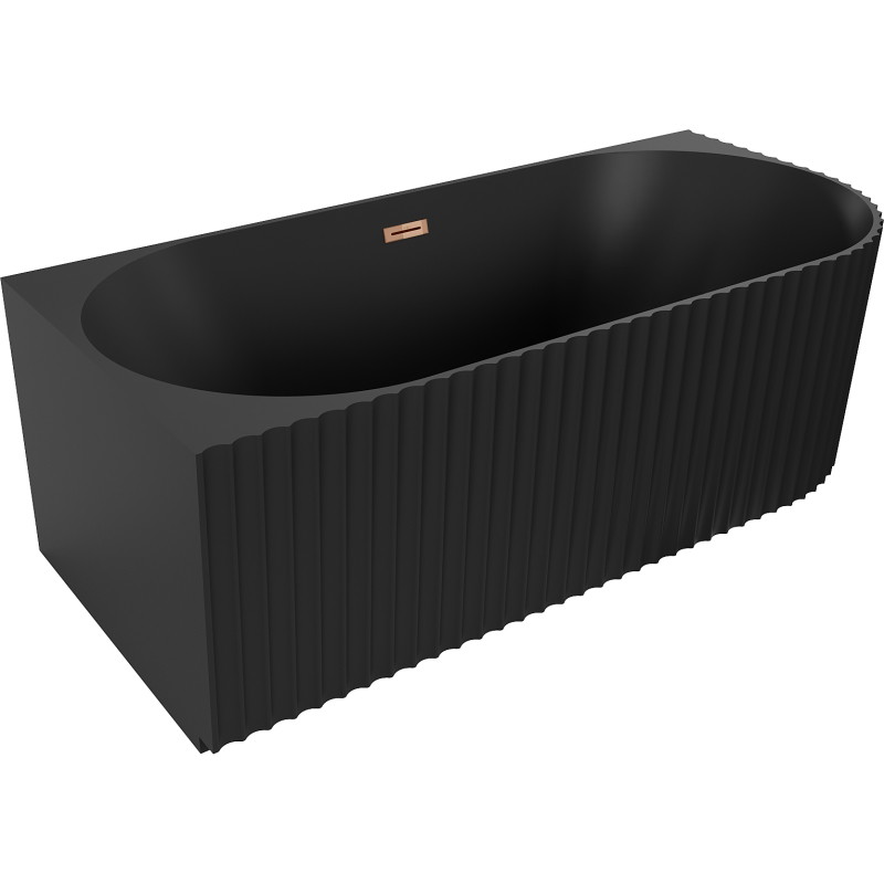 Mexen Gia freestanding corner ribbed bathtub left 170 x 80 cm, black matte, overflow pink gold - 52701708071L-60