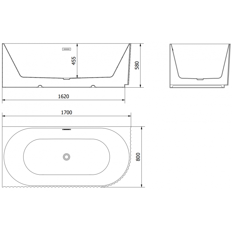 Mexen Gia freestanding corner fluted bathtub left 170 x 80 cm, black matte, brushed copper overflow - 52701708071L-65
