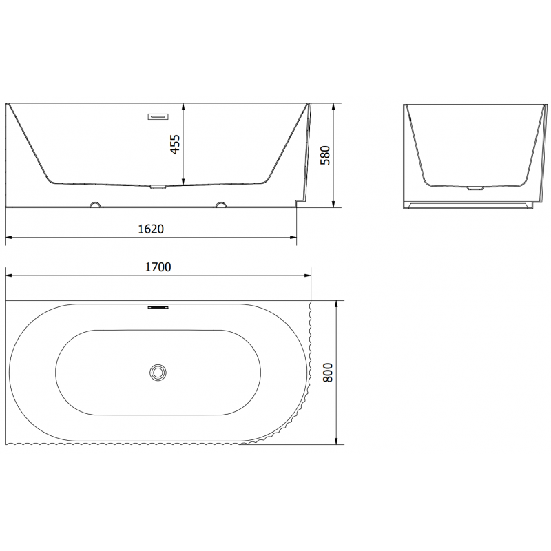 Mexen Gia freestanding corner grooved left bathtub 170 x 80 cm, black matte, brushed nickel overflow - 52701708071L-97