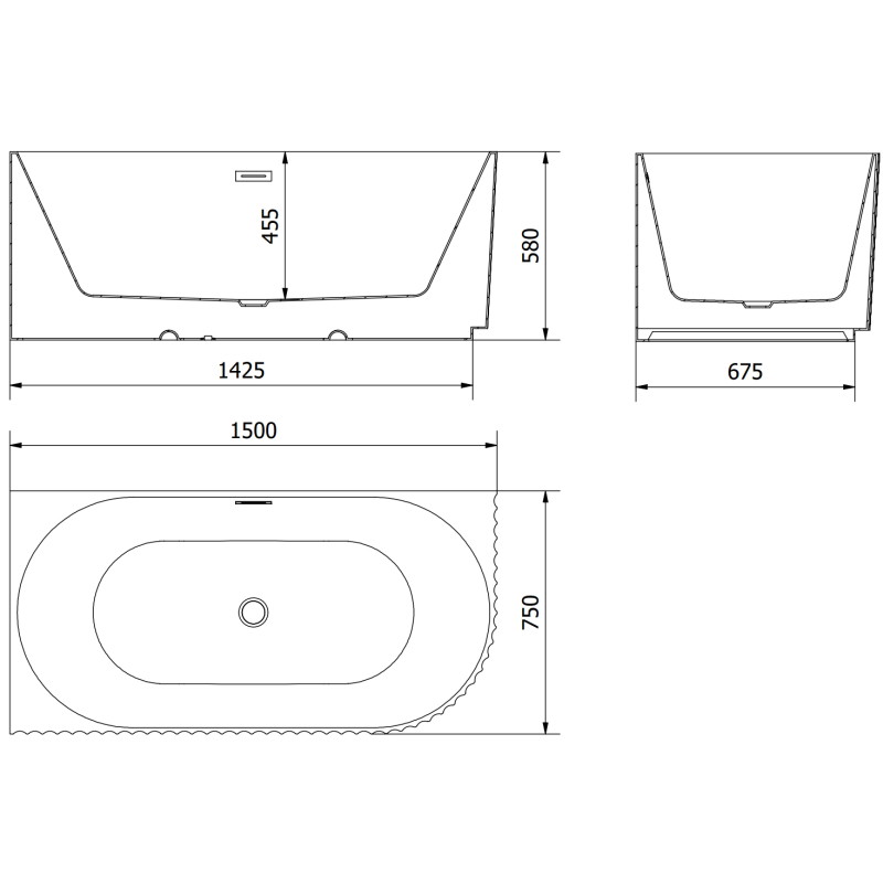 Mexen Gia freestanding corner bathtub ribbed left 150 x 75 cm, white gloss, brushed gun gray overflow - 52701507500L-66