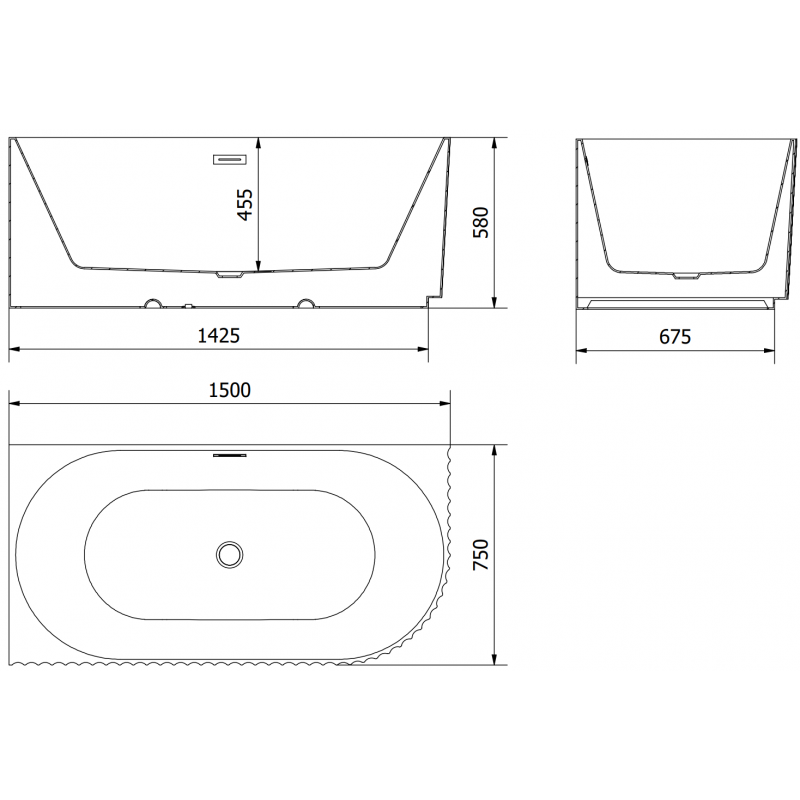 Mexen Gia 150 x 75 cm Free-Standing Corner Fluted Left Bathtub, White Gloss, Brushed Nickel Overflow - 52701507500L-97