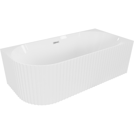 Mexen Gia free-standing corner fluted right 150 x 75 cm, white gloss, chrome overflow - 52701507500P-01