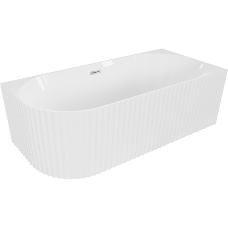 Mexen Gia freestanding corner ribbed right bathtub 150 x 75 cm, white gloss, chrome overflow - 52701507500P-01