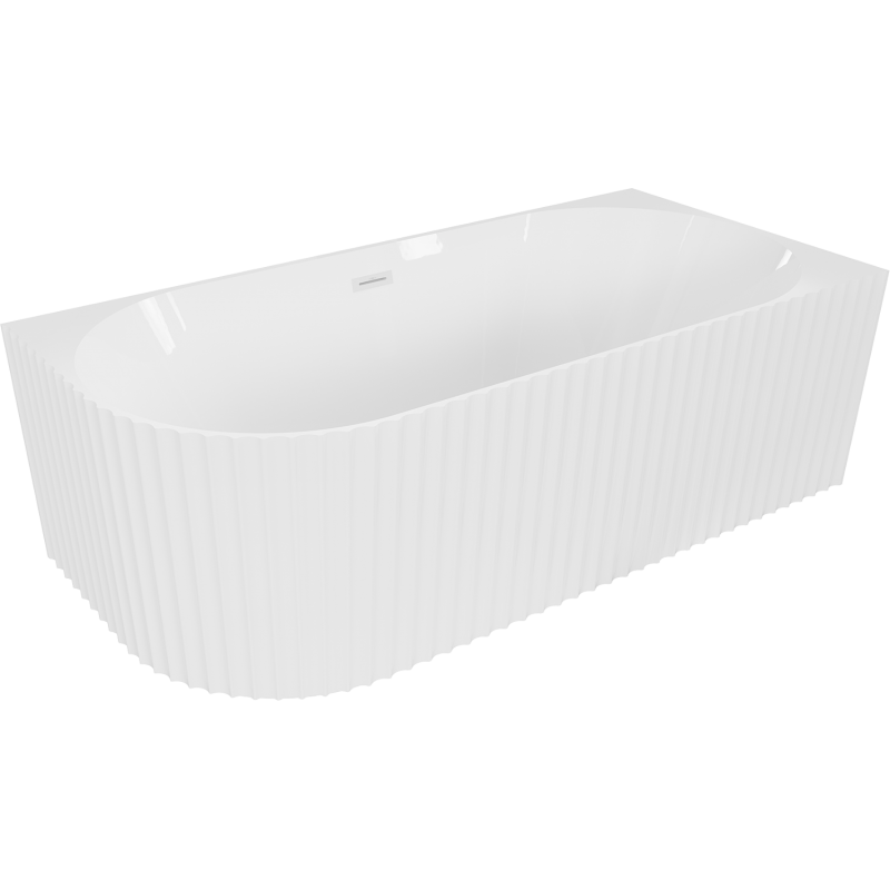 Mexen Gia free-standing corner fluted right bath 150 x 75 cm, white gloss, white overflow - 52701507500P-20