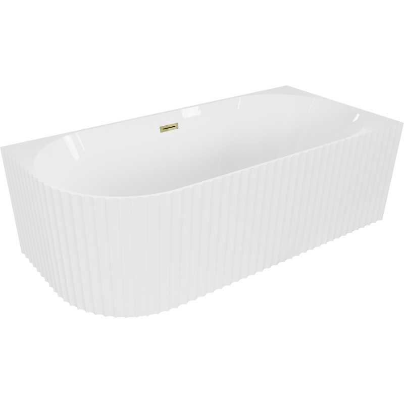 Mexen Gia freestanding corner fluted right bathtub 150 x 75 cm, white gloss, gold overflow - 52701507500P-50