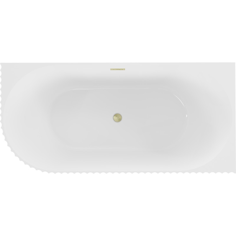 Mexen Gia freestanding corner grooved right bathtub 150 x 75 cm, white gloss, brushed gold overflow - 52701507500P-55