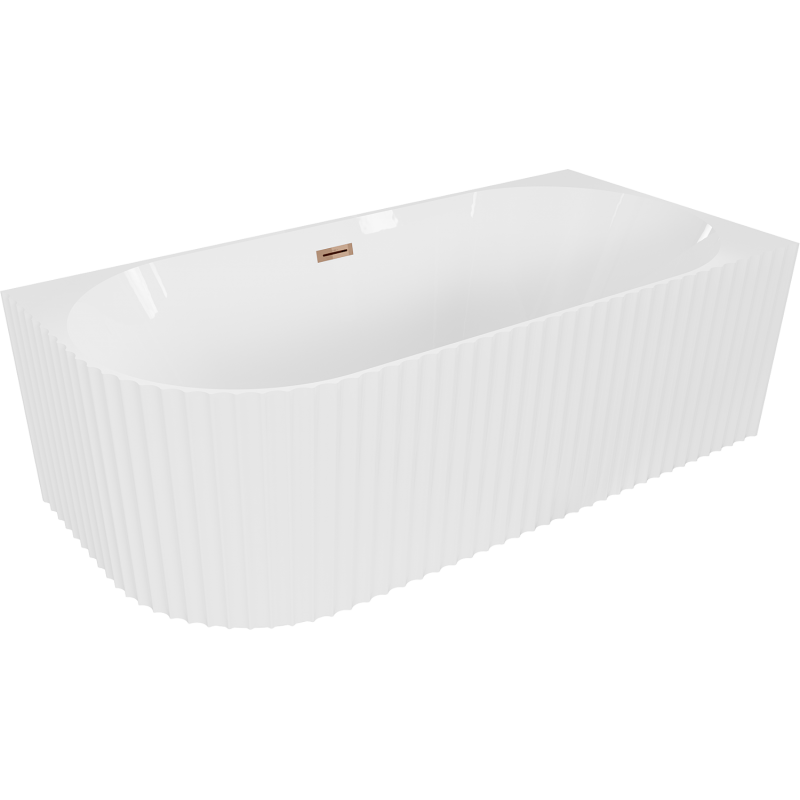 Mexen Gia freestanding corner fluted right bathtub 150 x 75 cm, white gloss, rose gold overflow - 52701507500P-60