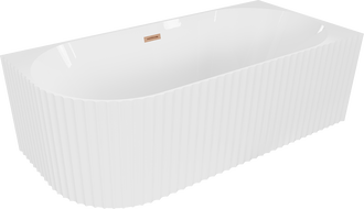 Mexen Gia free-standing corner fluted right bathtub 150 x 75 cm, white gloss, brushed copper overflow - 52701507500P-65