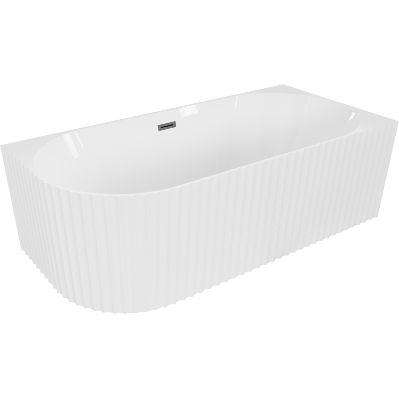 Mexen Gia freestanding corner fluted right bathtub 150 x 75 cm, white gloss, gun metal overflow - 52701507500P-95