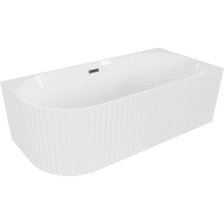 Mexen Gia freestanding corner fluted right bathtub 150 x 75 cm, white gloss, gun metal overflow - 52701507500P-95