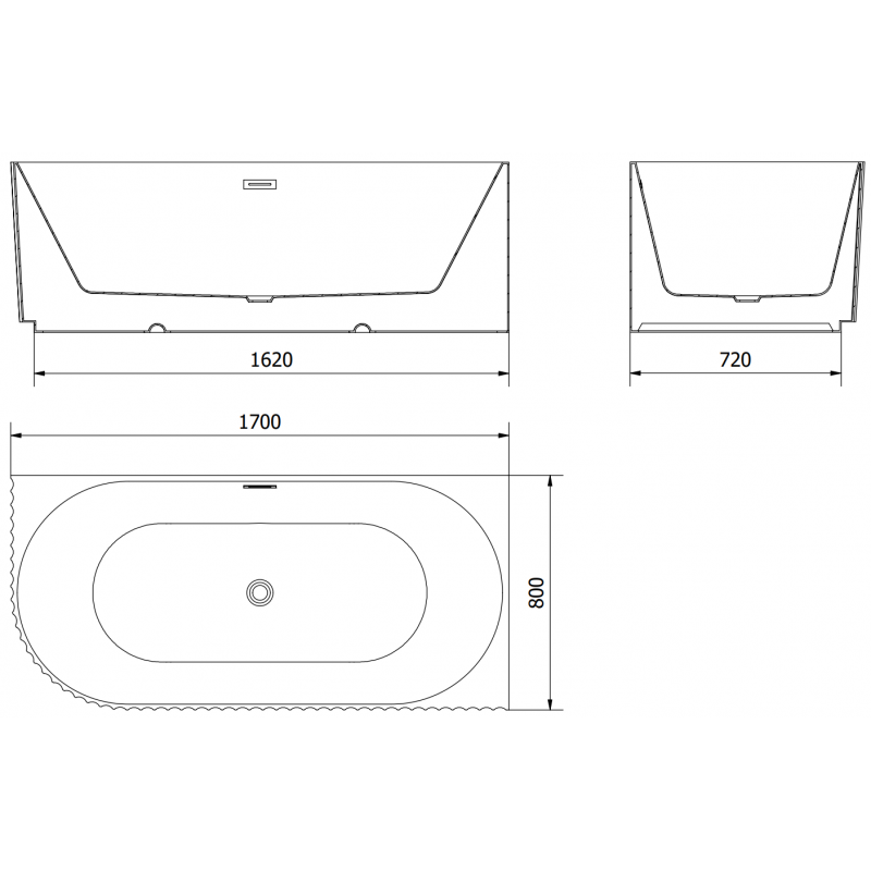 Mexen Gia freestanding corner fluted right bathtub 170 x 80 cm, white matte, chrome overflow - 52701708001P-01